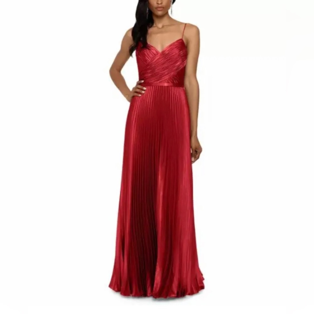 Betsy & Adam Satin Gracian Pleated Gown Sz 8